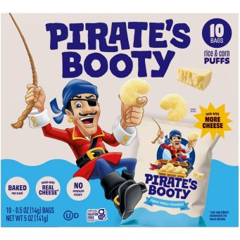 Pirate&rsquo;s Booty Aged White Cheddar Cheese Puffs &ndash; 10-Count Snack Pack, 5 oz