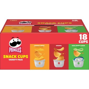 Pringles Snack Cups Variety Pack Potato Crisps Chips - 12.9oz/18ct: Original, Cheddar, Onion, Sour Cream